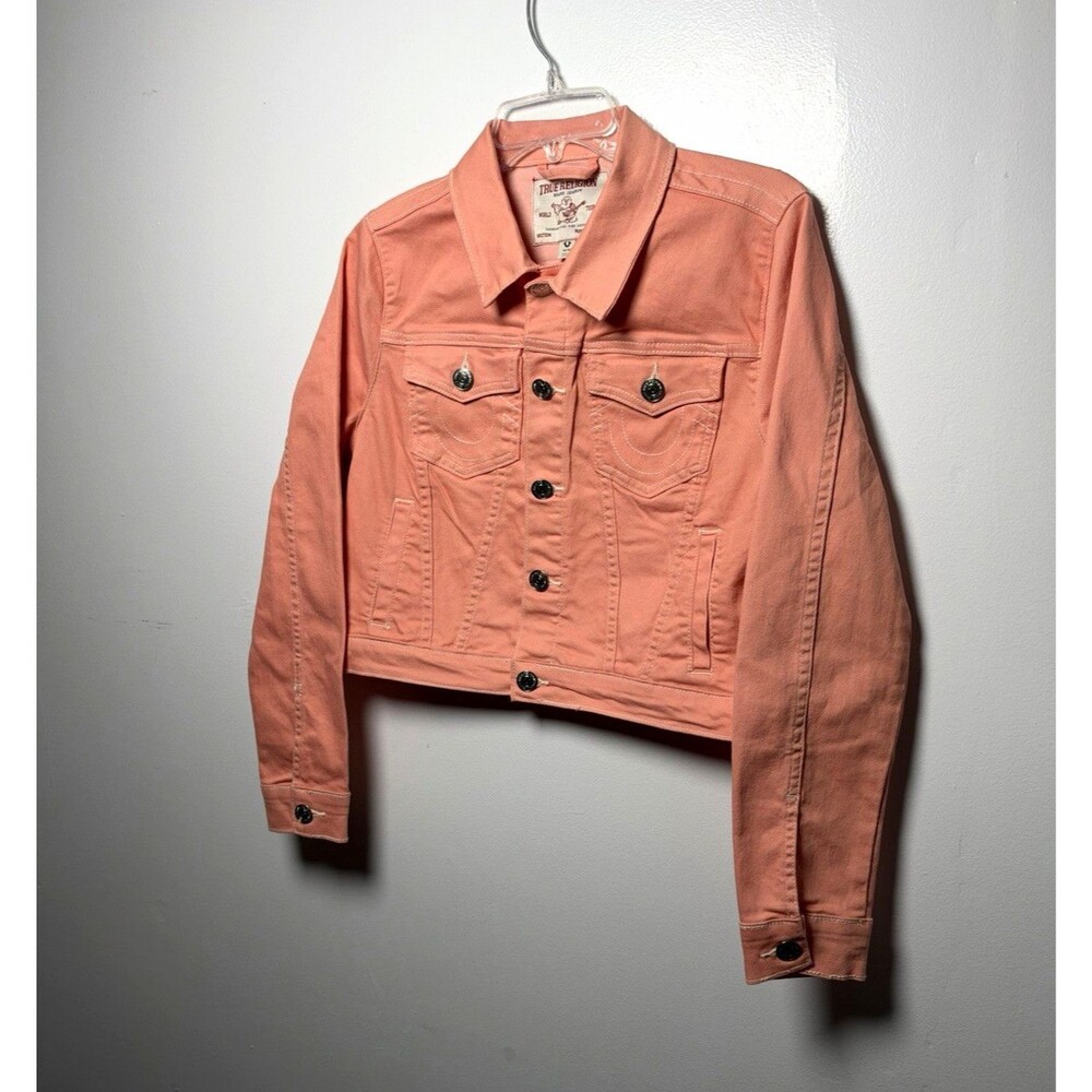 True Religion Jesse Jacket Women M Peach Jean Jacket Short Button Front Pockets
